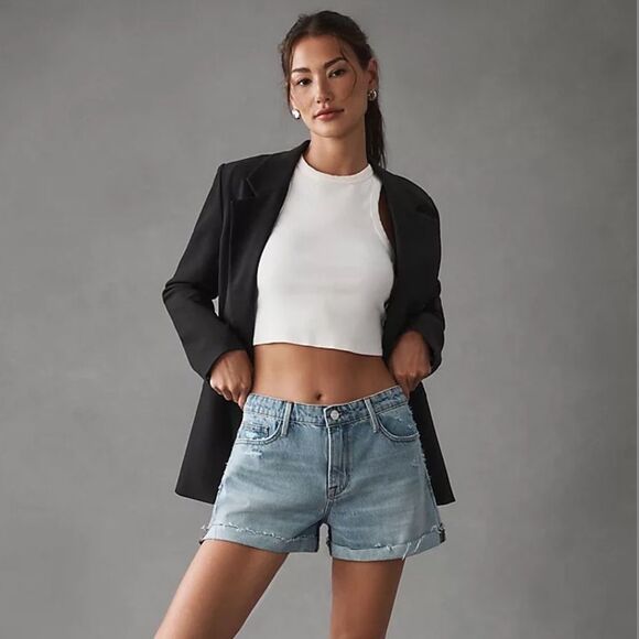Frame Le Grand Garcon Denim Distressed Shorts